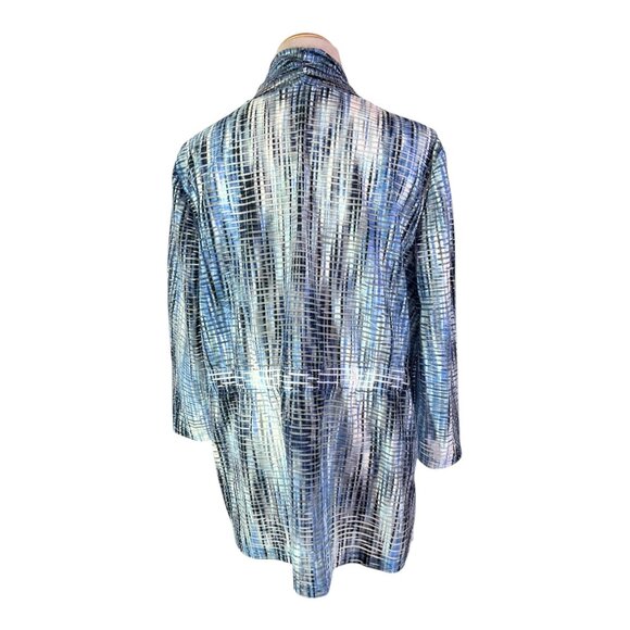 Kasper Size L Blue Sheer Open-Front Cardigan Jacket 3/4 Sleeves - Picture 5 of 12